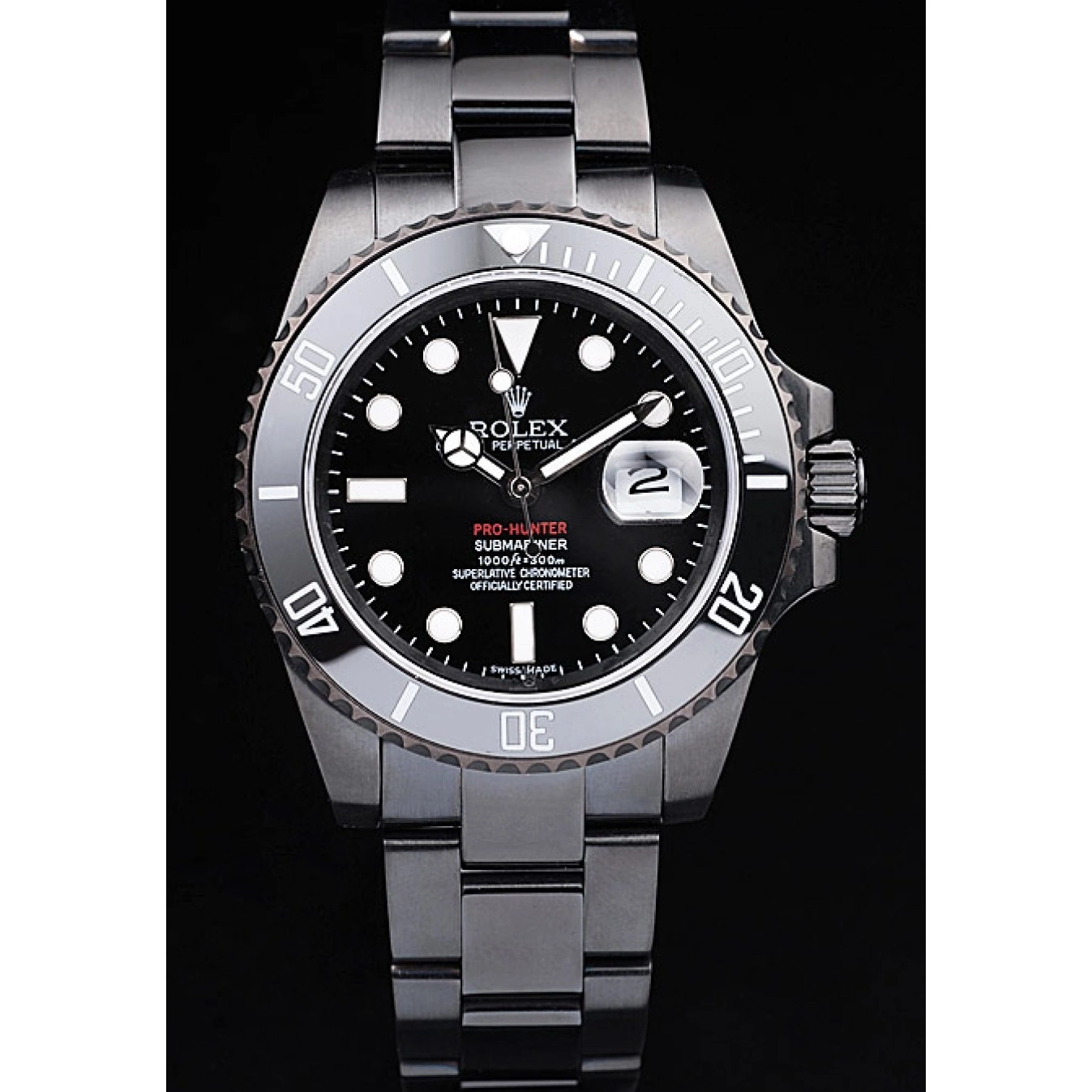 Rolex copies cheap Strap Rolex Black Steel Pro-Hunter Swiss Submariner Dial Black 0501